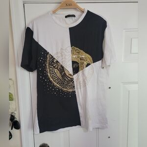 Versace Black and White Short Sleeve Tees Bling Studs Mens Small